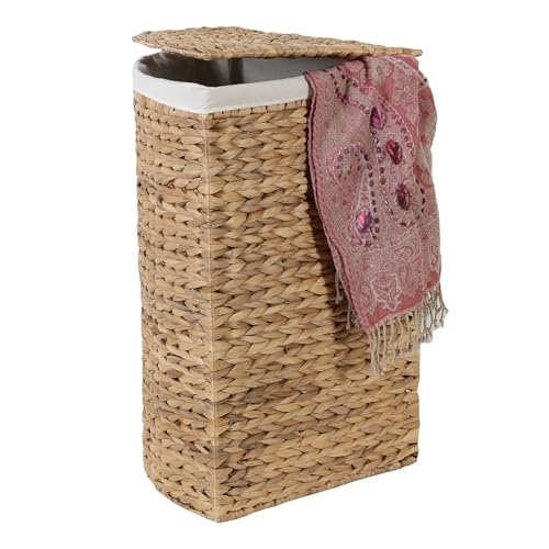 Eckwäschekorb 90L Wäschebox mit Deckel Handgeflochten Wäschesammler aus Natur Seegras Wasserhyazinthe inkl. Waschbarer Wäschesack Skandi Boho Viona M IN710 von Casa Moro
