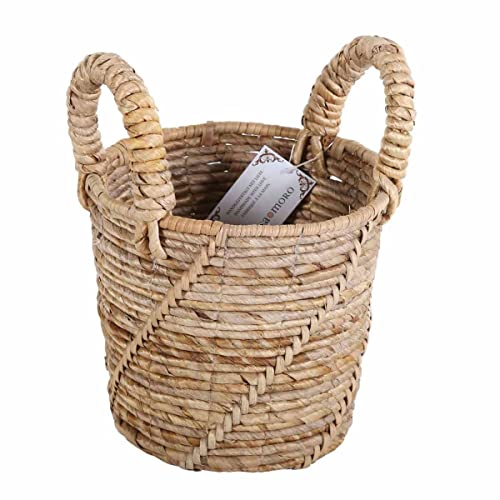 Flechtkorb ALYA XS Natur Ø 22 cm rund aus Bananenblatt geflochten | Allzweckkorb Boho Chic Präsentkorb Obstkorb Gemüsekorb Geschenkkorb Natur-Korb mit Henkel | HAR0026 von Casa Moro