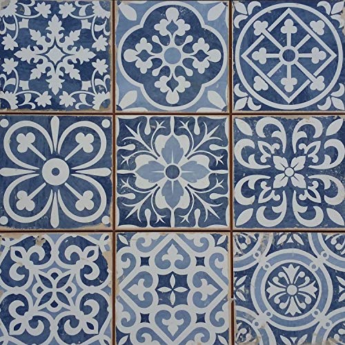 Marokkanische Patchwork Fliesen RAHEL BLAU 33x33 cm quadratisch orientalische Keramikfliesen für Boden & Wand | Retro-Fliesen Vintage Bodenfliesen für schöne Küche Badezimmer FL2112 von Casa Moro