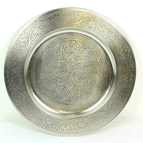 Casa Moro Marokkanisches Serviertablett Silber Ø 30cm rund aus Metall, Orientalisches Tee-Tablett, Kunsthandwerk aus Marrakesch Ostern Muttertag Dekoration Hoyam 30 TTB305S von Casa Moro