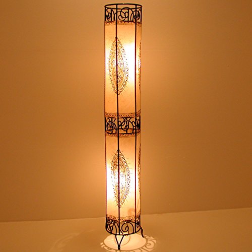 Orientalische Hennalampe marokkanische Stehlampe XL Kadous H130 cm Weiss | Kunsthandwerk aus Marrakesch | Handbemalte Lederlampe handgefertigte Hennaleuchte aus echtem Leder | L1048 von Casa Moro
