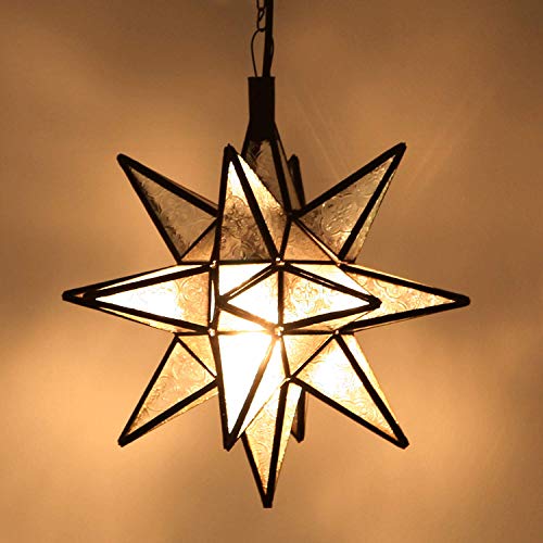 Orientalische Lampe marokkanische Hängelampe Nasima Weiss H38 aus Metall & Relief-Glas | Kunsthandwerk aus Marrakesch | Ein Leucht-Stern wie aus 1001 Nacht | L1807 von Casa Moro