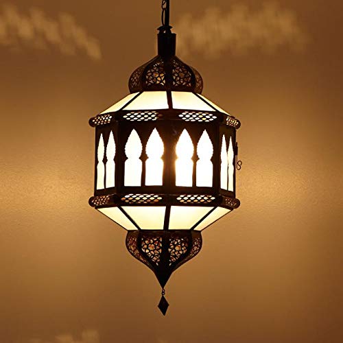 Orientalische Lampe marokkanische Hängelampe Trombia Biban Milch-Weiß H 50 cm | Kunsthandwerk aus Marrakesch | Prachtvolle Laterne für tolle Lichtspiele wie aus 1001 Nacht | L1358 von Casa Moro
