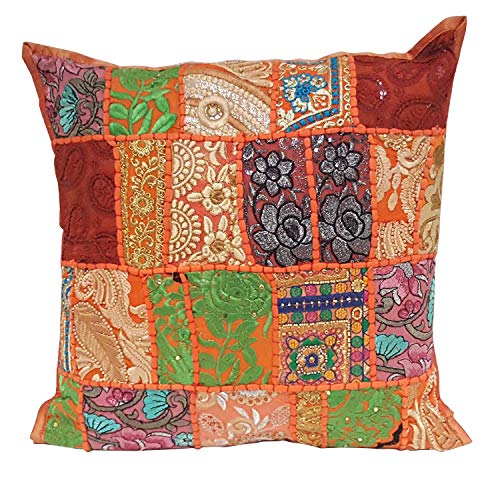 Orientalisches Patchwork Kissen MAR Bunt 40x40 cm mit Füllung Stickerei & Pailletten | Boho Chic Deko-Kissen Couchkissen Sofa-Kissen & Geschenk-Idee Weihnachten | MA8803 von Casa Moro