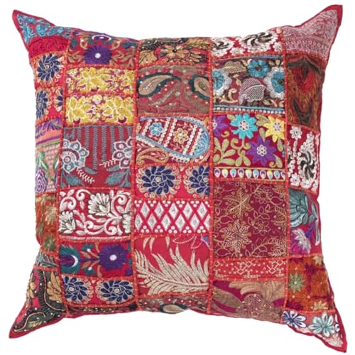 Orientalisches Patchwork Kissen MAR ROT Bunt 40x40 cm mit Füllung Stickerei & Pailletten | Boho Chic Deko-Kissen Couchkissen Sofa-Kissen & Geschenk-Idee Weihnachten MA7803 von Casa Moro