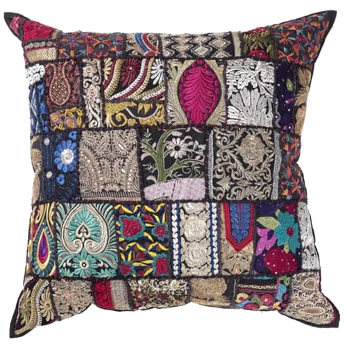 Orientalisches Patchwork Kissen MAR Schwarz 40x40 cm mit Füllung Stickerei & Pailletten | Boho Chic Deko-Kissen Couchkissen Sofa-Kissen & Geschenk-Idee Weihnachten | MA8303 von Casa Moro