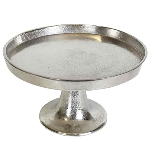 Silber Tablett Catania mit Fuß Ø 26cm Höhe 15cm rund Obsttablett Luxus Kuchenplatte aus Aluminium handgegossen | Serviertablett Weihnachtsdeko für Wohnzimmer Esszimmer Küche ALTB14 von Casa Moro