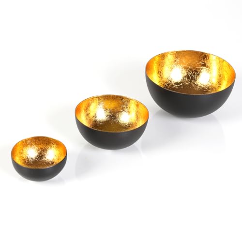 Teelicht-Schalen Kerzen Deko Schale Kerzenschale Metall Schwarz Gold 3er-Set Industrial Art Déco Teelicht-Schalen Kerzen Deko Schale Kerzenschale Metall Schwarz Gold 3er-Set Industrial Art Déco von Casa Moro