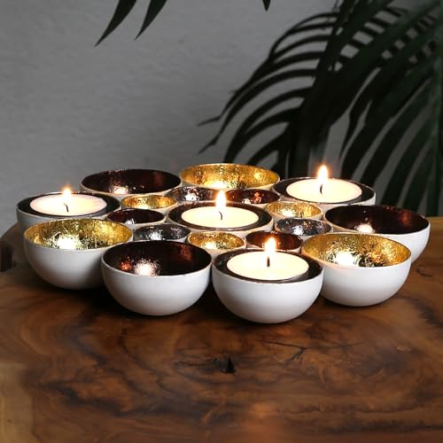 Teelichthalter Glamour Dekoschale Metall Tisch Dekoration 10 Teelichter Geschenkidee Art Deco Wohnzimmer Gold Silber Braun Weiß für D 21cm Elio 50741-20 Teelichthalter Glamour Dekoschale Metall Tisch Dekoration 10 Teelichter Geschenkidee Art Deco Wohnzimmer Gold Silber Braun Weiß für D 21cm Elio 50741-20 von Casa Moro