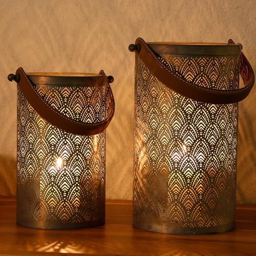 Vintage Laterne Metall Windlicht Industrial mit Henkel Zimmer Deko Wohnzimmer Silber 2er-Set Vintage Laterne Metall Windlicht Industrial mit Henkel Zimmer Deko Wohnzimmer Silber 2er-Set von Casa Moro