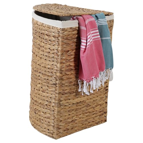Wäschesammler Wäschekorb 120L mit Deckel groß eckig Seegras Wasserhyazinthe mit Waschbarem Wäschesack Skandi Boho Chic Mediterran Viona L IN720 von Casa Moro