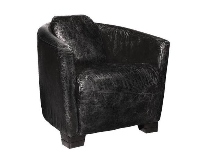 Art Deco Echtleder Sessel Ebony Leder / Antik-Schwarz - Clubsessel - Lounge Sessel von Casa Padrino