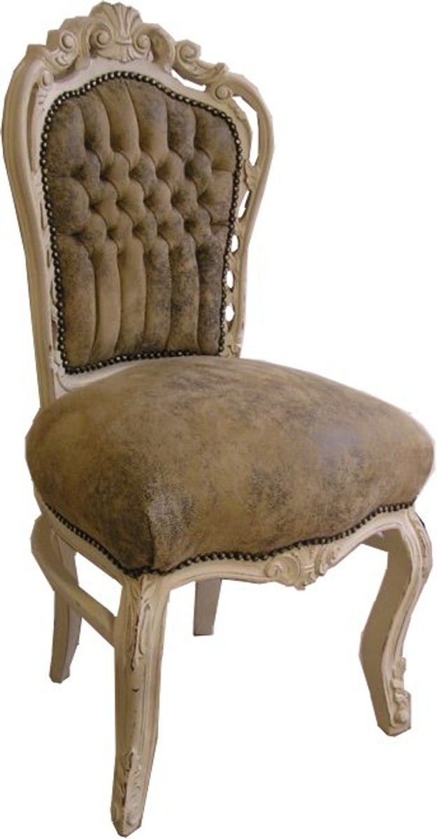 Barock Esszimmer Stuhl Hellbraun / Creme Lederoptik von Casa Padrino