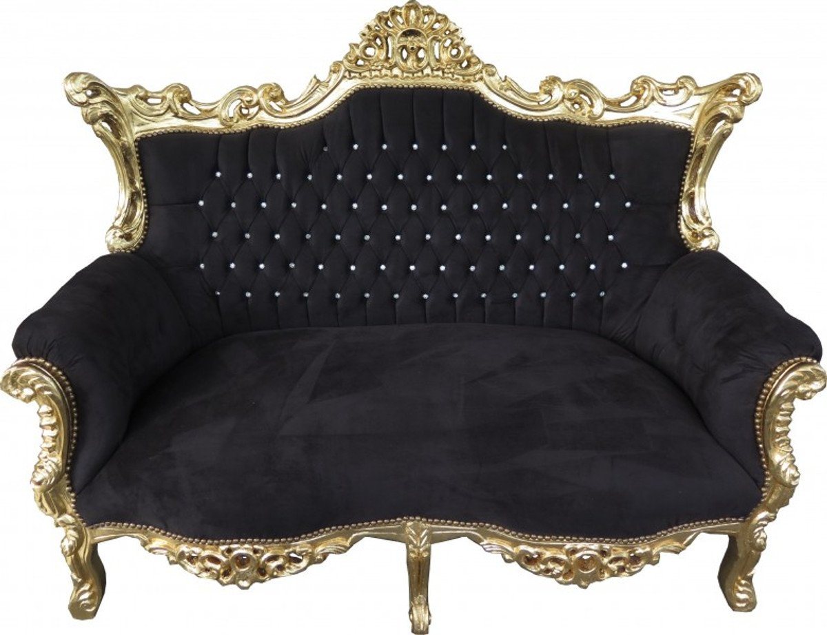 Casa Padrino 2-Sitzer Barock 2-er Sofa Master Schwarz / Gold mit Bling Bling Glitzersteinen - Antik Stil Möbel von Casa Padrino