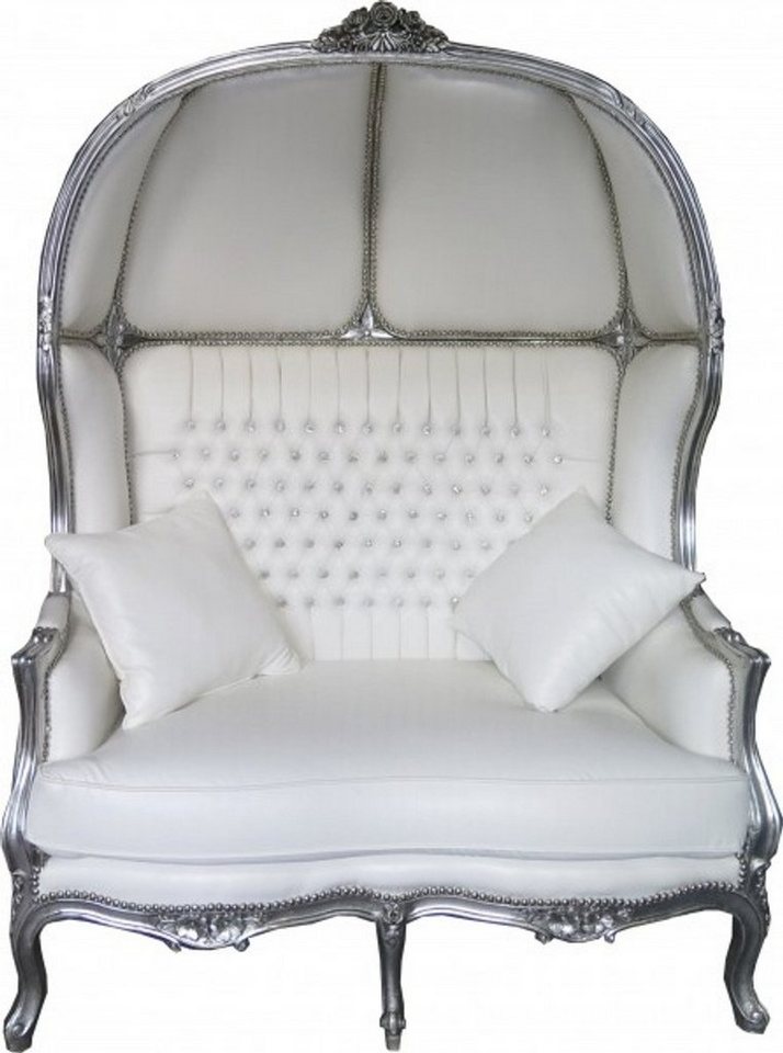 Casa Padrino 2-Sitzer Barock 2er Ballon Sofa Weiß Lederoptik / Silber - Wohnzimmer Couch Möbel Lounge Hochzeit von Casa Padrino