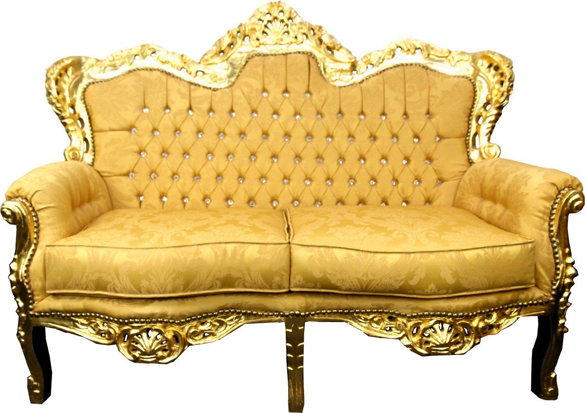 Casa Padrino 2-Sitzer Barock 2er Sofa Gold Muster / Gold mit Bling Bling Glitzersteinen - Antik Stil Wohnzimmer Möbel von Casa Padrino