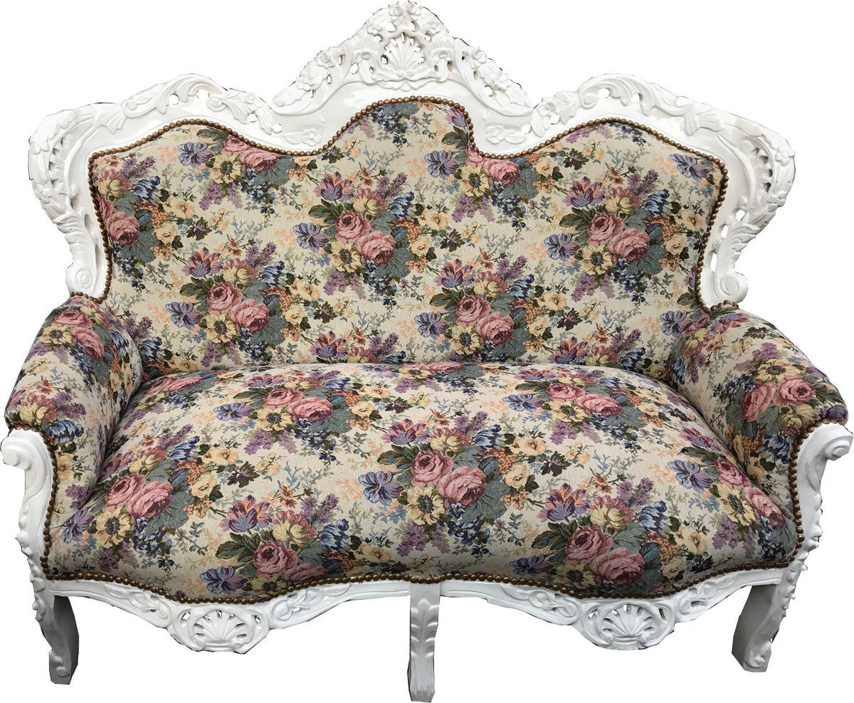 Casa Padrino 2-Sitzer Barock 2er Sofa Master Blumen Muster / Weiss - Möbel Antik Stil von Casa Padrino