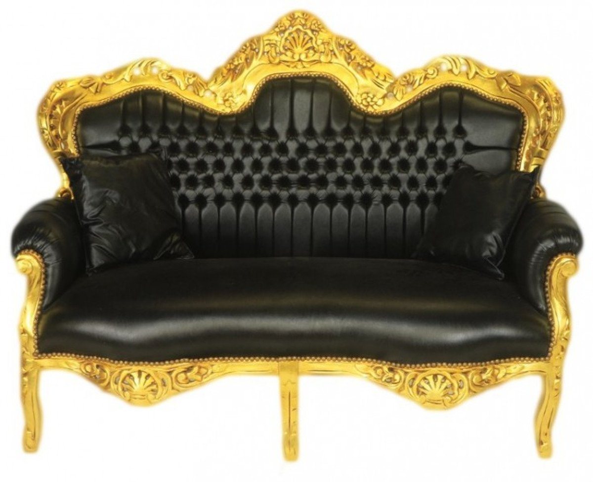 Casa Padrino 2-Sitzer Barock 2er Sofa Master Schwarz Lederoptik / Gold - Wohnzimmer Couch Möbel Lounge von Casa Padrino