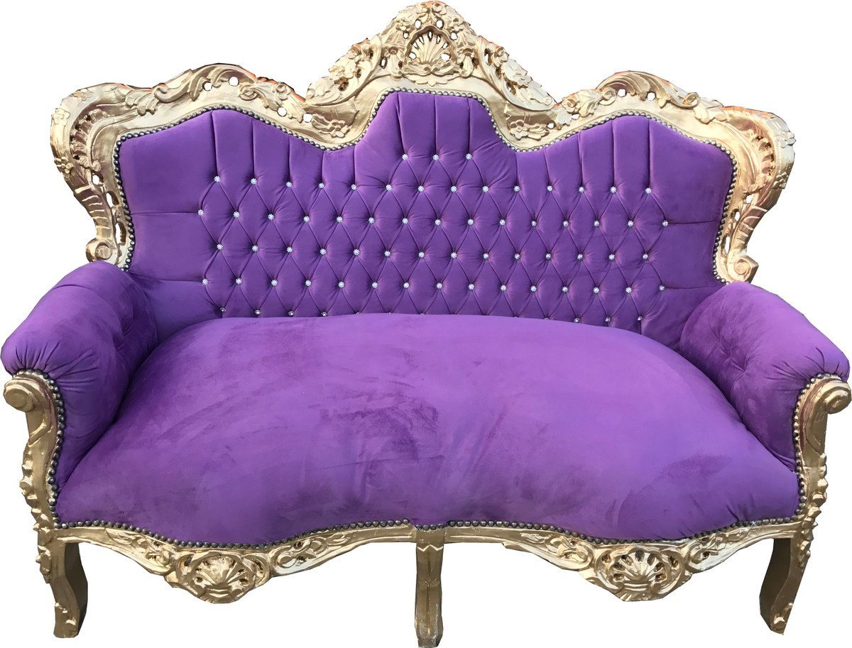 Casa Padrino 2-Sitzer Barock 2er Sofa Master" mit Bling Bling Glitzersteinen Lila / Gold 160 x 70 x H. 128 cm - Barock Wohnzimmer Möbel" von Casa Padrino
