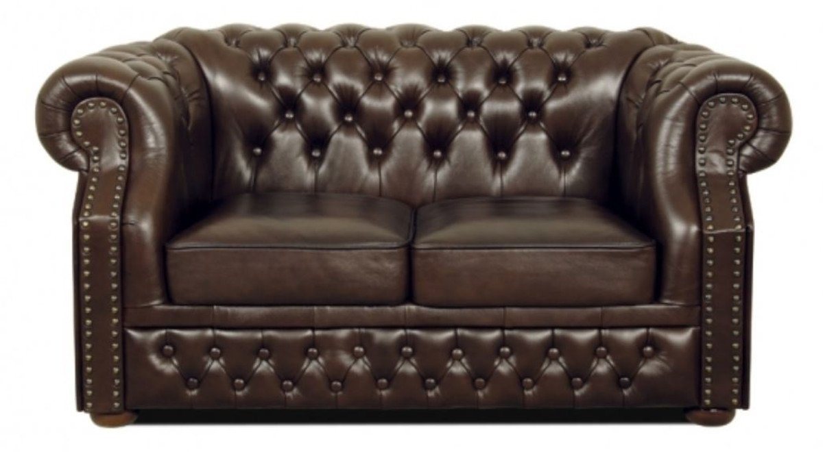 Casa Padrino 2-Sitzer Echtleder 2er Sofa Dunkelbraun 160 x 90 x H. 80 cm - Luxus Chesterfield Möbel von Casa Padrino