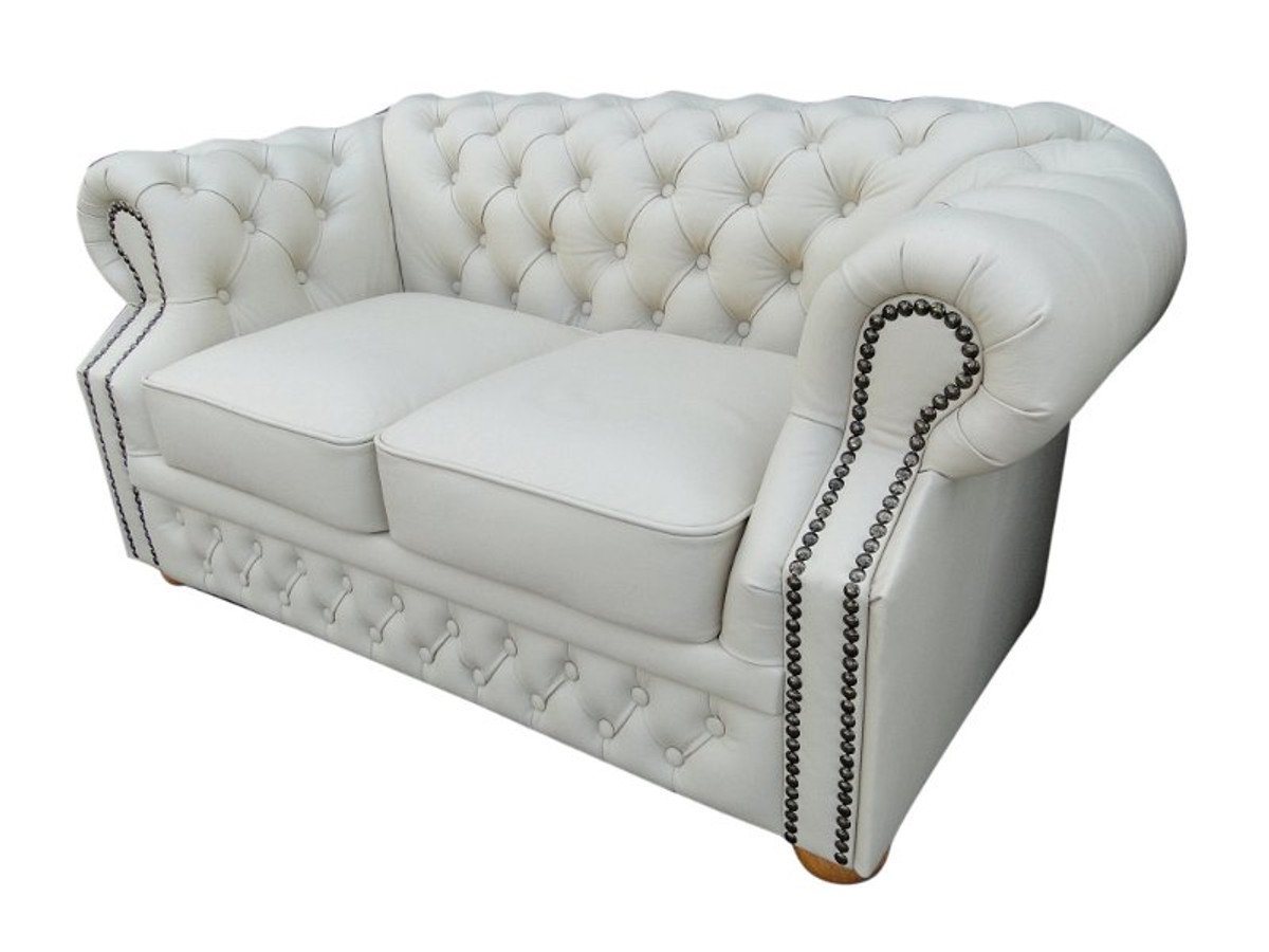 Casa Padrino 2-Sitzer Echtleder 2er Sofa Weiß 160 x 90 x H. 78 cm - Chesterfield Möbel von Casa Padrino