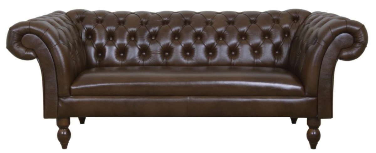 Casa Padrino 2-Sitzer Luxus Echtleder 2er Sofa Dunkelbraun 180 x 90 x H. 80 cm - Wohnzimmermöbel im Chesterfield Design von Casa Padrino