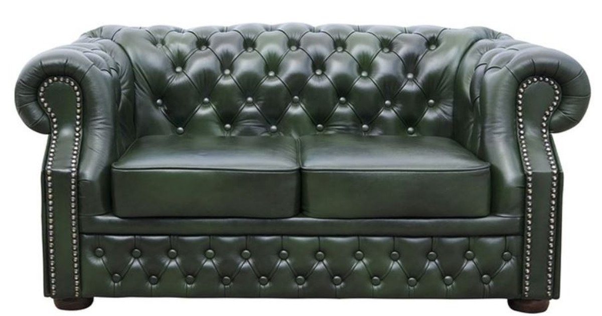 Casa Padrino 2-Sitzer Luxus Echtleder 2er Sofa Dunkelgrün 180 x 90 x H. 80 cm - Chesterfield Möbel von Casa Padrino