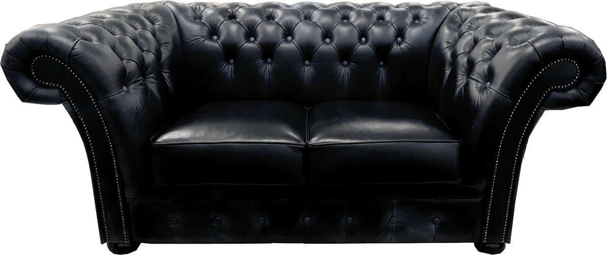 Casa Padrino 2-Sitzer Luxus Echtleder 2er Sofa Schwarz 170 x 90 x H. 80 cm - Chesterfield Möbel von Casa Padrino