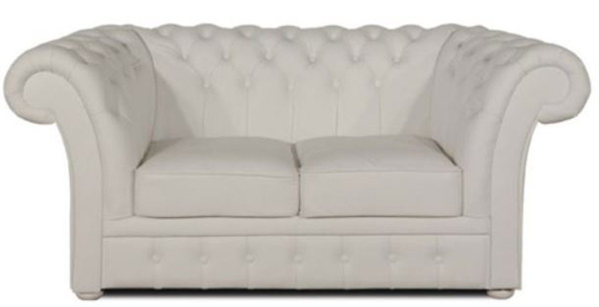 Casa Padrino 2-Sitzer Luxus Echtleder 2er Sofa Weiß 170 x 90 x H. 80 cm - Chesterfield Möbel von Casa Padrino