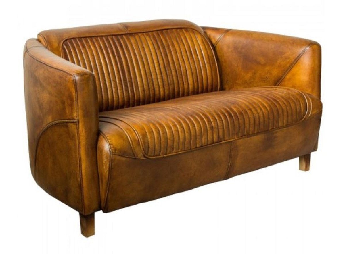 Casa Padrino 2-Sitzer Luxus Leder 2er Sofa Vintage Braun 125 x 86 x H. 68 cm - Echtleder Wohnzimmer Sofa - Echtleder Wohnzimmer Möbel - Luxus Leder Möbel von Casa Padrino