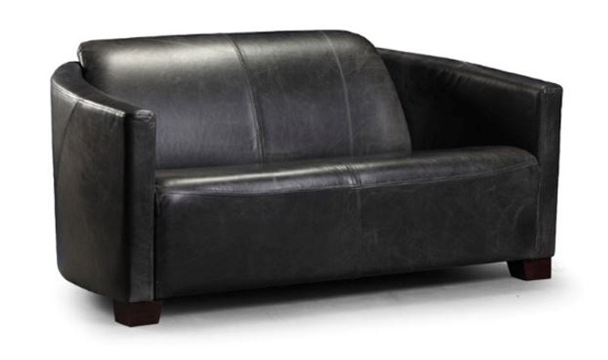Casa Padrino 2-Sitzer Luxus Leder 2er Sofa Vintage Schwarz / Dunkelbraun 130 x 83 x H. 70 cm - Echtleder Wohnzimmer Sofa - Wohnzimmer Möbel - Luxus Kollektion von Casa Padrino