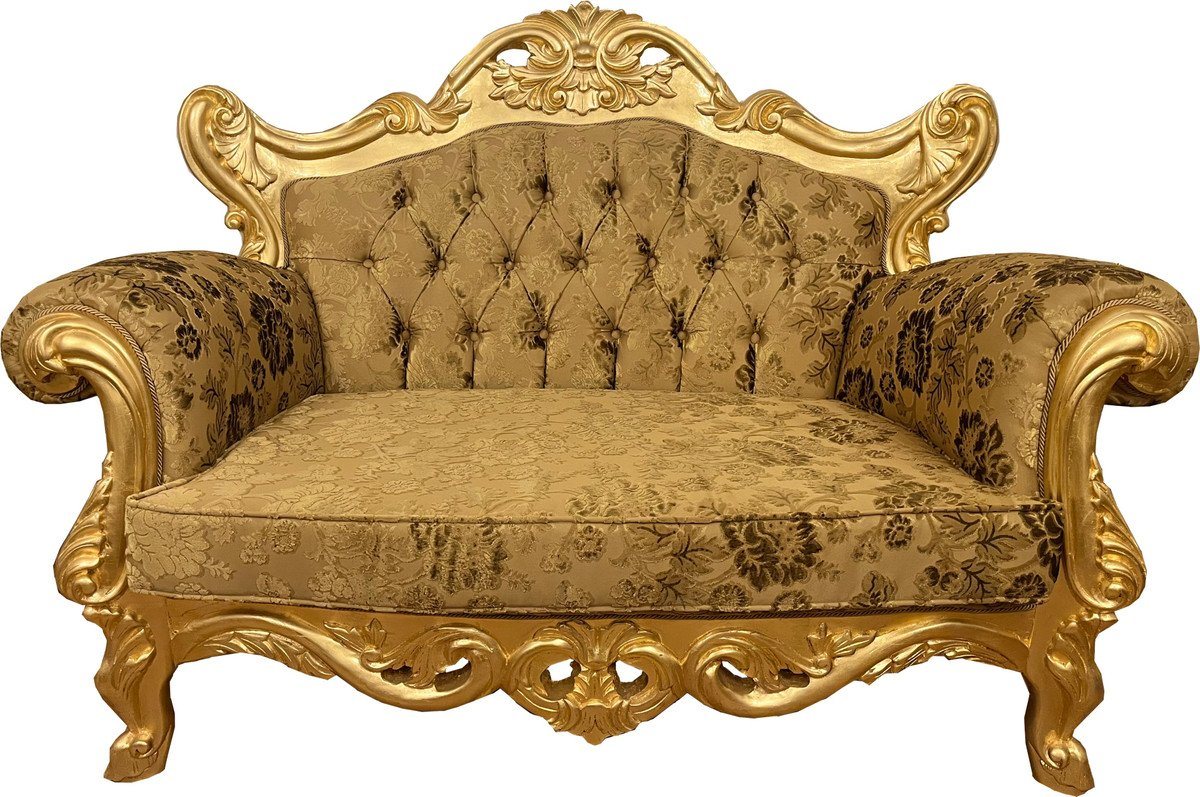 Casa Padrino 2-Sitzer Pompöös by Luxus Barock 2er Sofa Gold Bouquet Muster / Weiß / Gold - Pompööses Barock Sofa designed by Harald Glööckler von Casa Padrino