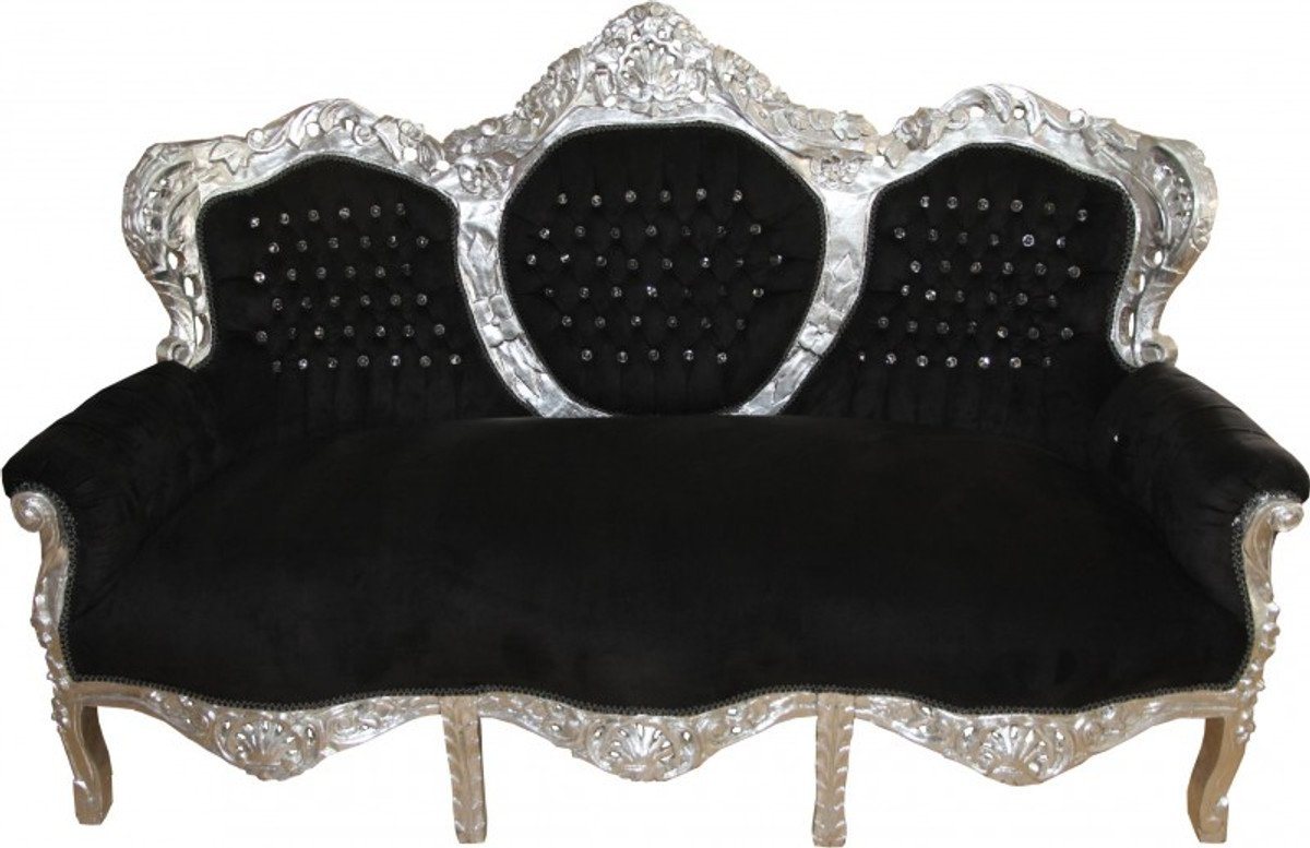 Casa Padrino 3-Sitzer Barock 3-er Sofa King" Schwarz/Silber mit Bling Bling Glitzersteinen Möbel" von Casa Padrino