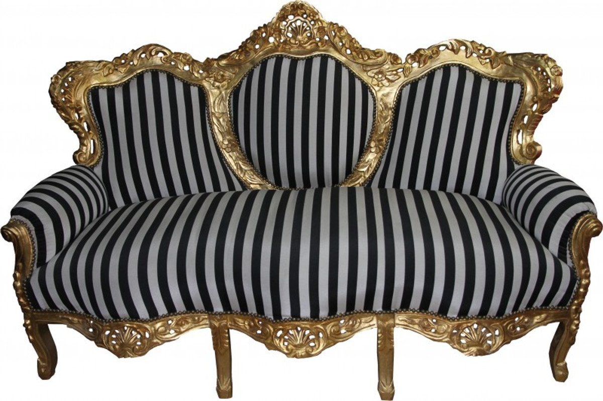 Casa Padrino 3-Sitzer Barock 3-er Sofa King" Schwarz/Weiss Streifen / Gold - Möbel Barock" von Casa Padrino