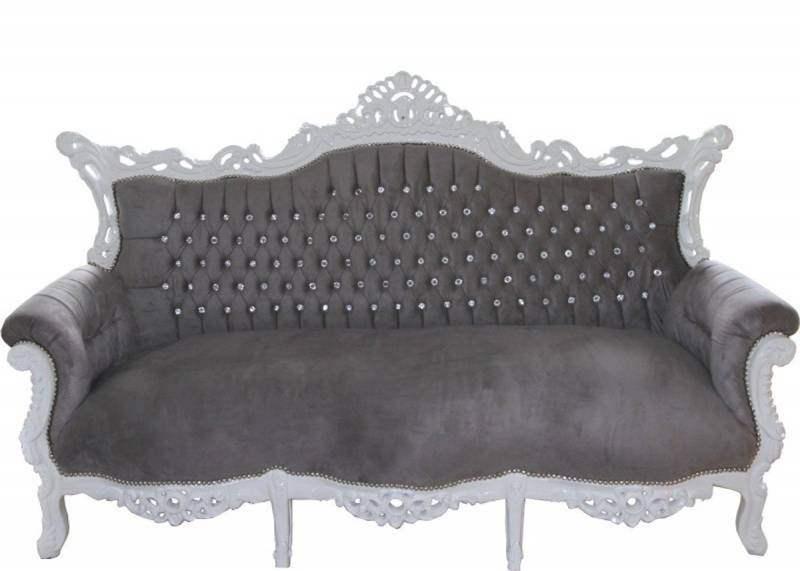 Casa Padrino 3-Sitzer Barock 3-er Sofa Master Grau / Weiß mit Bling Bling Glitzersteinen - Wohnzimmer Möbel Couch Lounge von Casa Padrino