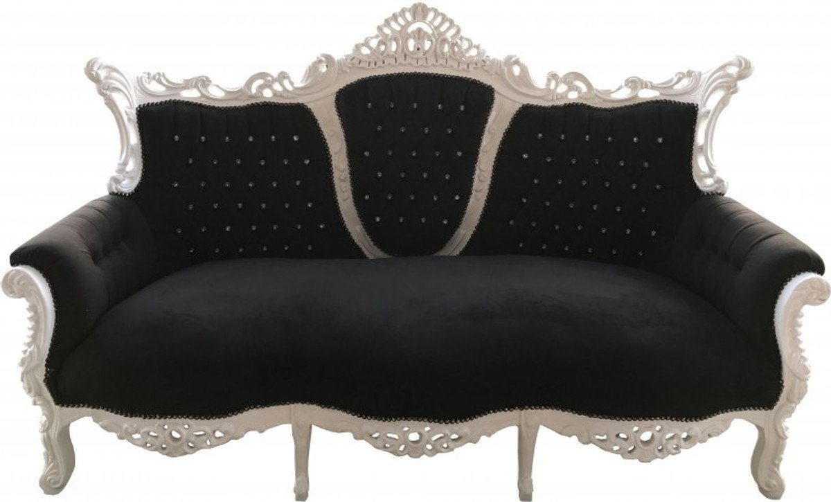 Casa Padrino 3-Sitzer Barock 3-er Sofa Master Schwarz / Weiß mit Bling Bling Glitzersteinen - Wohnzimmer Möbel Couch Lounge - Limited Edition von Casa Padrino