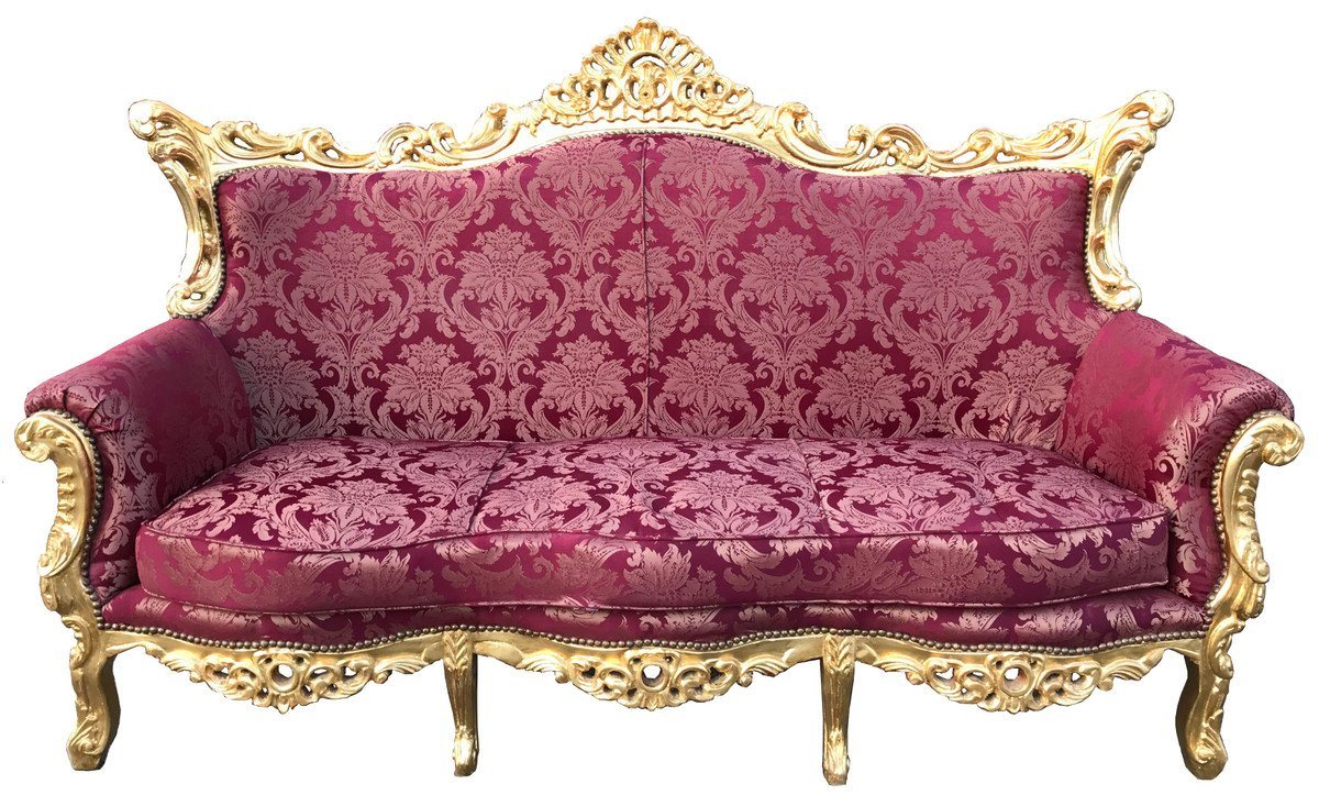 Casa Padrino 3-Sitzer Barock 3er Sofa Bordeaux Rot Muster / Gold - Wohnzimmer Möbel Couch Lounge von Casa Padrino