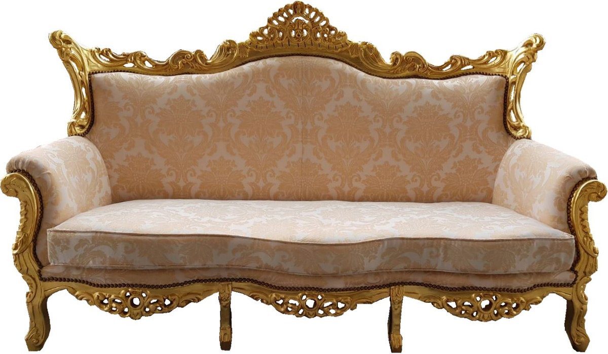 Casa Padrino 3-Sitzer Barock 3er Sofa Creme Muster / Gold - Wohnzimmer Möbel Couch Lounge von Casa Padrino