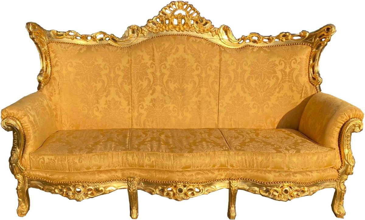 Casa Padrino 3-Sitzer Barock 3er Sofa Gold Bouquet Muster / Gold - Wohnzimmer Möbel Couch Lounge - Antik Stil von Casa Padrino