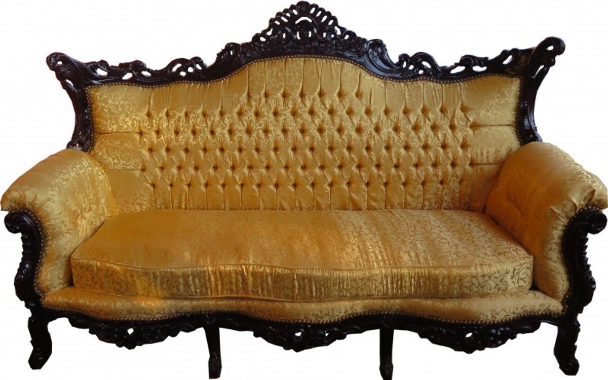 Casa Padrino 3-Sitzer Barock 3er Sofa Gold Muster / Mahagoni Braun - Wohnzimmer Möbel Couch Lounge von Casa Padrino