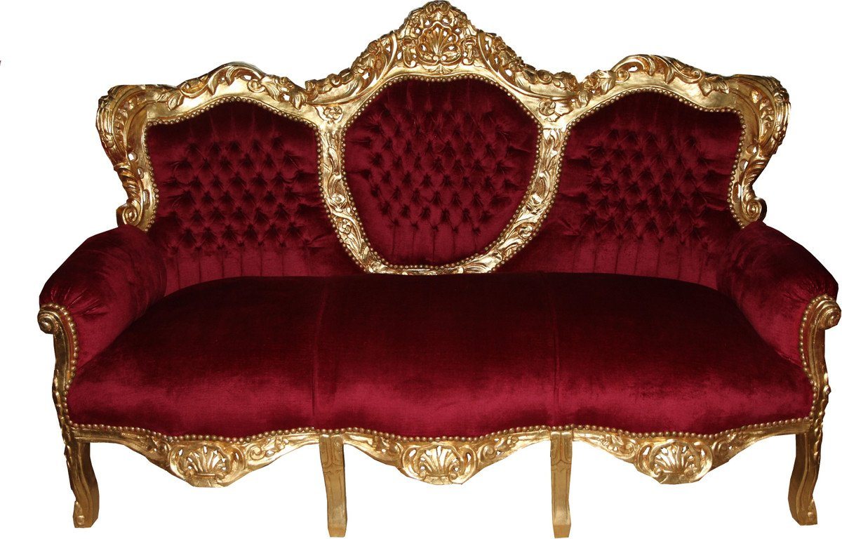 Casa Padrino 3-Sitzer Barock 3er Sofa King Bordeaux Rot / Gold Mod2 - Wohnzimmer Couch Möbel Lounge von Casa Padrino