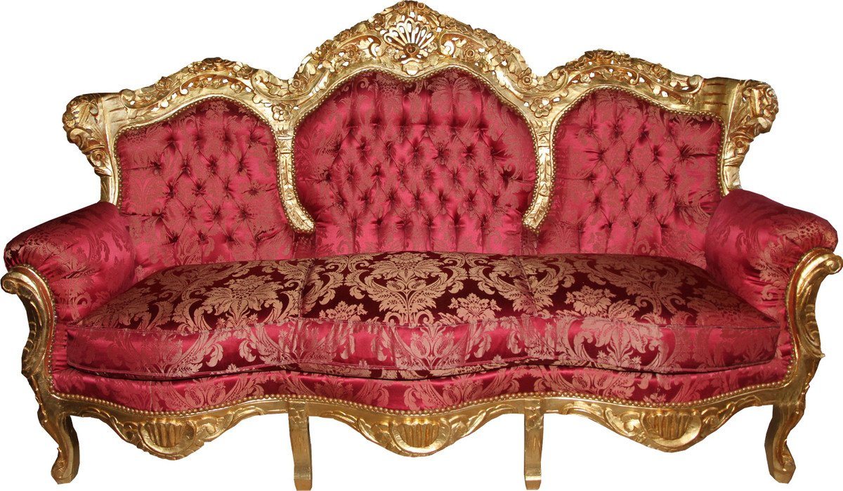 Casa Padrino 3-Sitzer Barock 3er Sofa Lord Bordeauxrot / Gold 184 x 81 x H. 125 cm - Handgefertigtes Wohnzimmer Sofa mit elegantem Muster - Barock Möbel von Casa Padrino