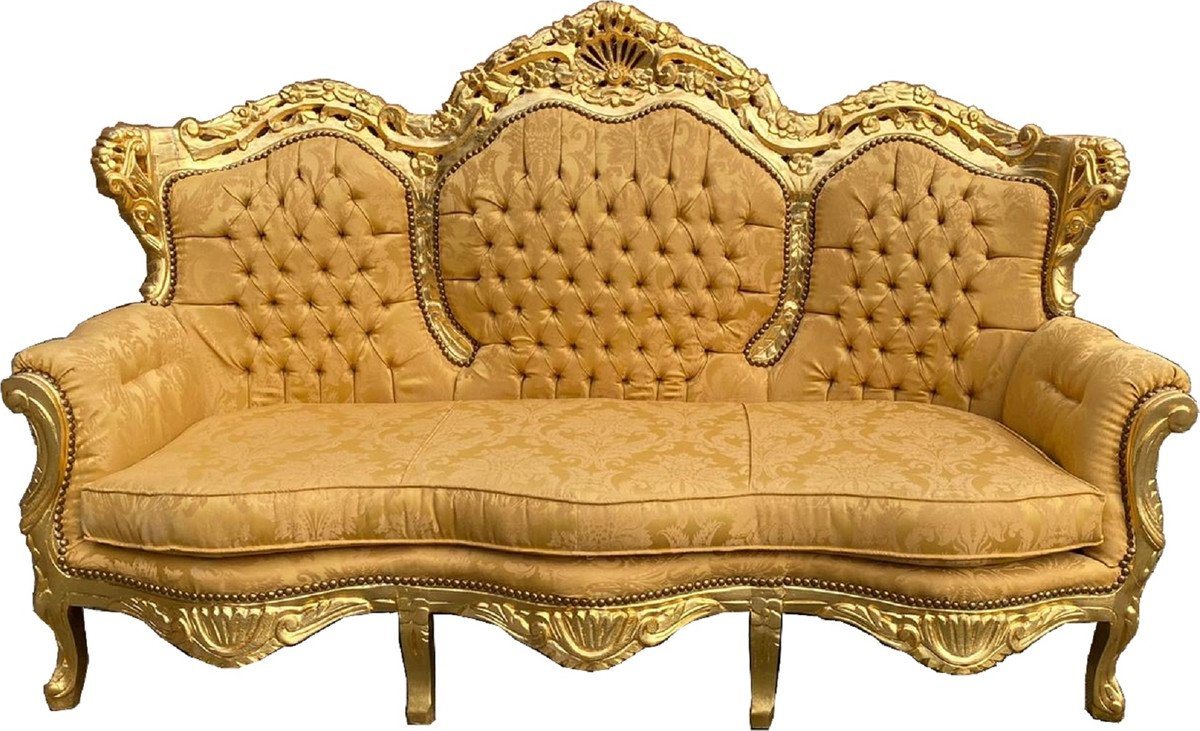 Casa Padrino 3-Sitzer Barock 3er Sofa Lord Gold Muster / Gold 184 x 81 x H. 125 cm - Handgefertigtes Wohnzimmer Sofa im Barockstil - Barock Wohnzimmer Möbel von Casa Padrino