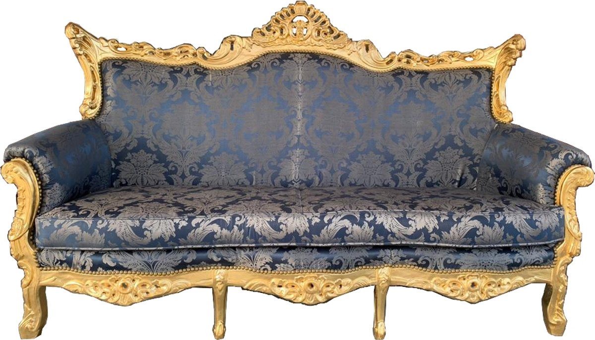 Casa Padrino 3-Sitzer Barock 3er Sofa Master Blau Muster / Gold - Wohnzimmer Couch Möbel Lounge von Casa Padrino