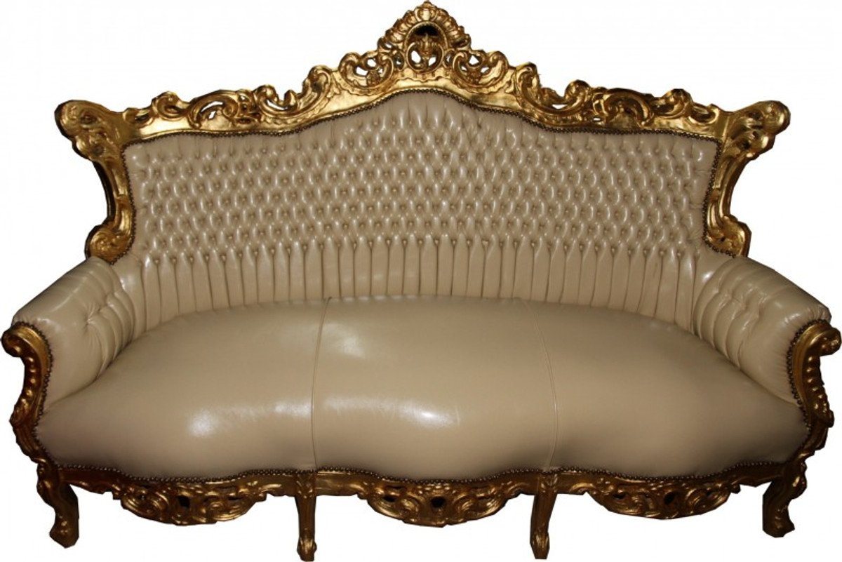 Casa Padrino 3-Sitzer Barock 3er Sofa Master Creme Lederoptik / Gold - Antik Stil Möbel von Casa Padrino