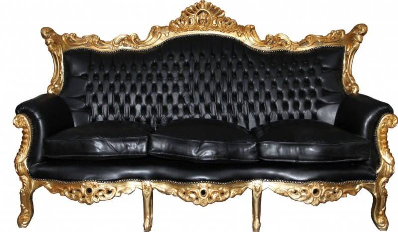 Casa Padrino 3-Sitzer Barock 3er Sofa Master Schwarz / Gold Lederoptik Mod2 - Limited Edition - Wohnzimmer Couch Möbel Lounge von Casa Padrino