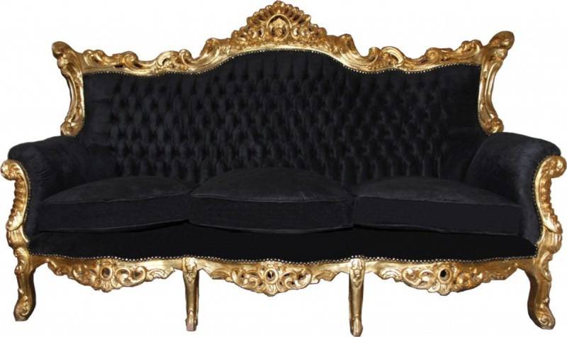 Casa Padrino 3-Sitzer Barock 3er Sofa Master Schwarz / Gold Mod2 - Wohnzimmer Couch Möbel Lounge von Casa Padrino