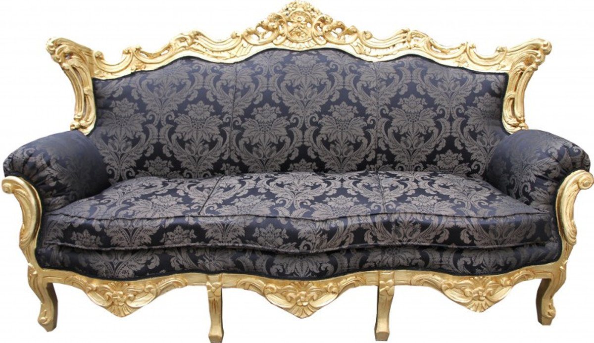 Casa Padrino 3-Sitzer Barock 3er Sofa Master Schwarz Muster / Gold 2Mod - Wohnzimmer Couch Möbel Lounge von Casa Padrino