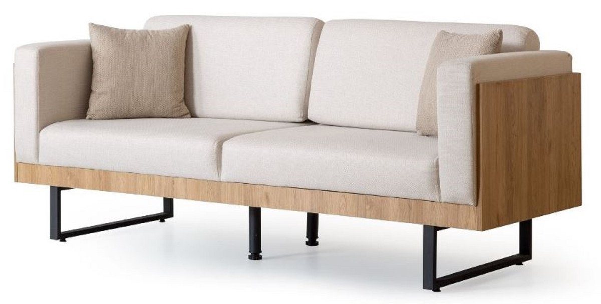 Casa Padrino 3-Sitzer Casa Padrino Luxus 3er Sofa Creme / Braun / Schwarz 200 x 80 x H. 80 cm - Wohnzimmer Sofa - Wohnzimmer Möbel - Luxus Möbel - Wohnzimmer Einrichtung - Luxus Einrichtung von Casa Padrino