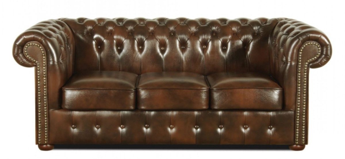 Casa Padrino 3-Sitzer Echtleder 3er Sofa Dunkelbraun 200 x 90 x H. 78 cm - Luxus Chesterfield Möbel von Casa Padrino